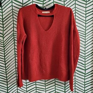 Cutout Rust Red Knit Sweater